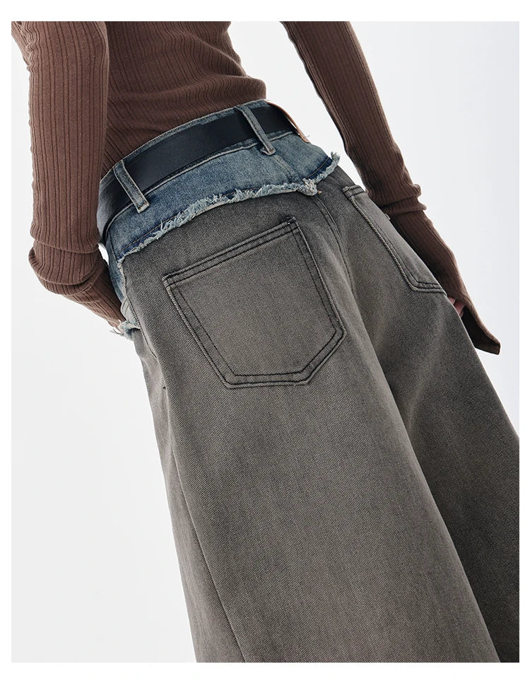 Two Toned High Waist Straight Jeans