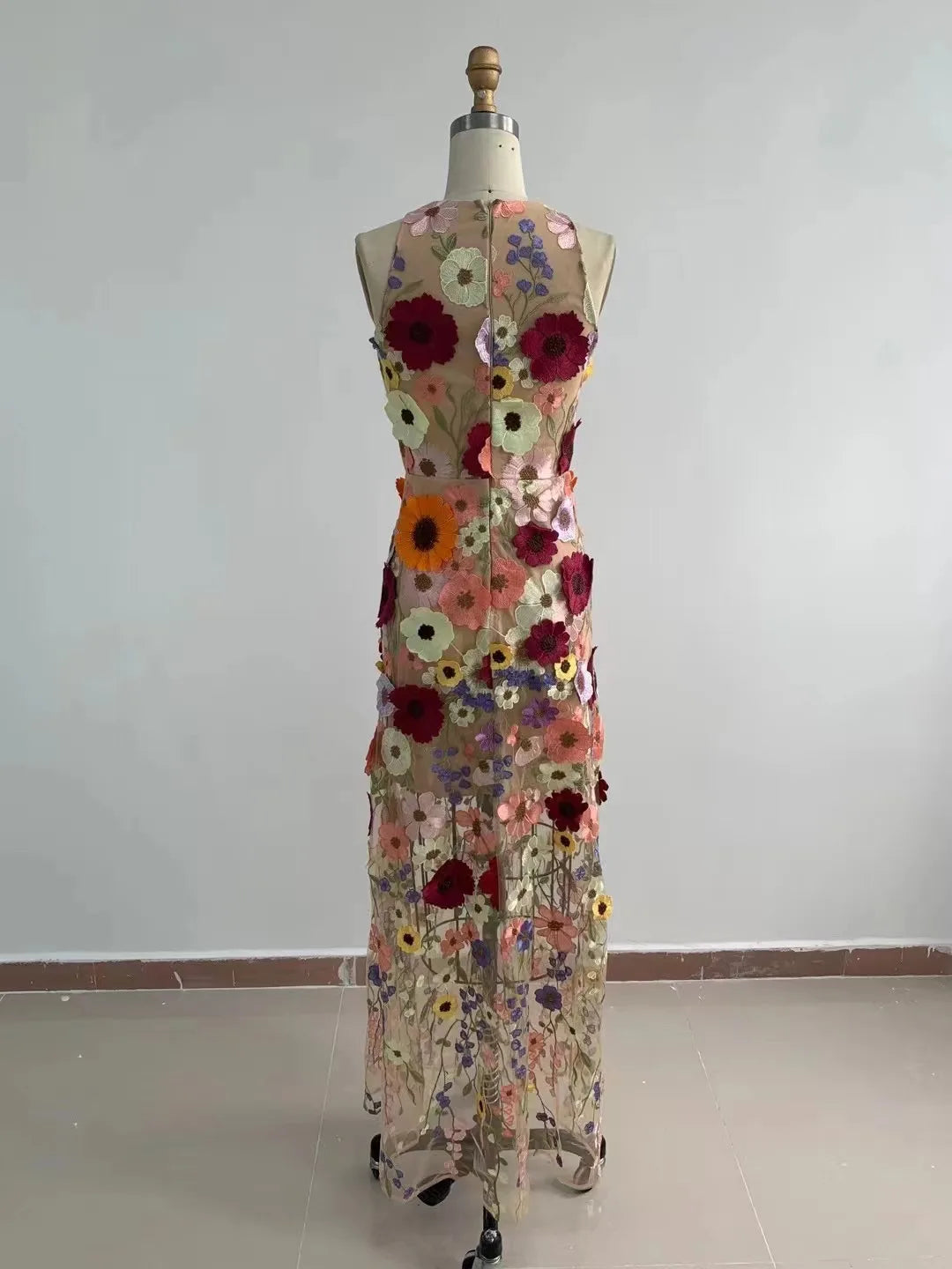 Patchwork Floral Sleeveless Mesh Dress