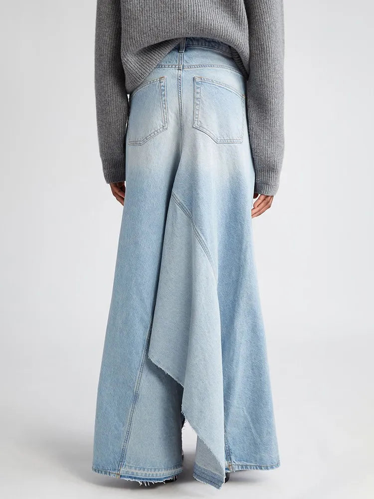 Long Denim Irregular Skirt