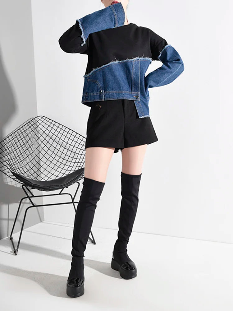 Denim Asymmetrical Sweatshirt