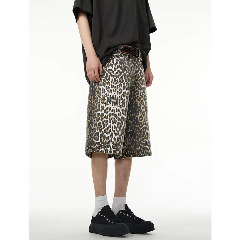 Leopard Print Long Short Jeans