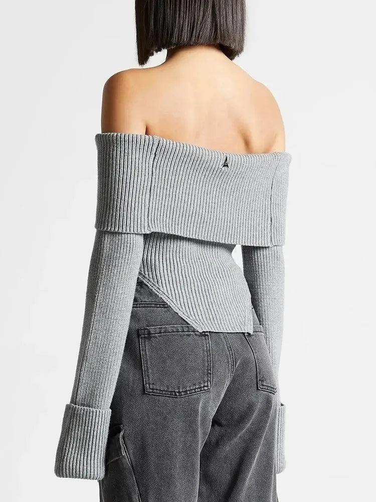 Off Shoulder Long Sleeve Irregular Minimalist Sweater