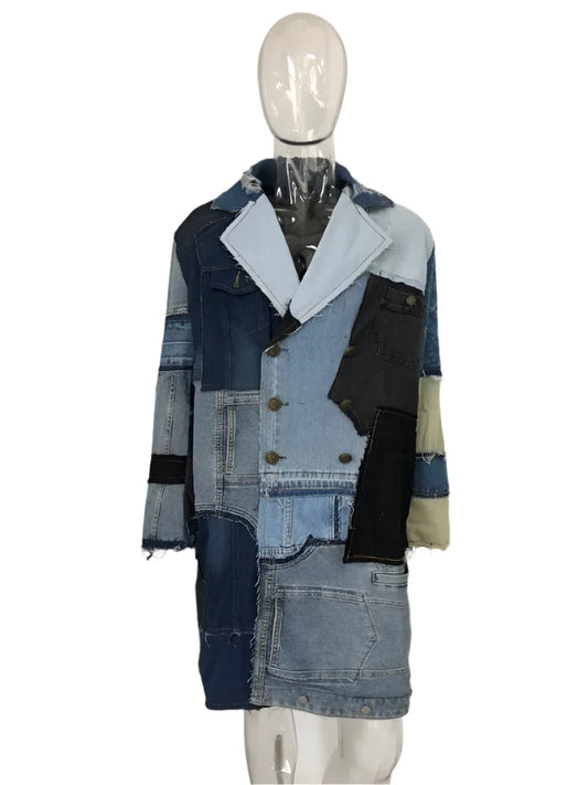 Patchwork Denim Deconstruction Trench Coat