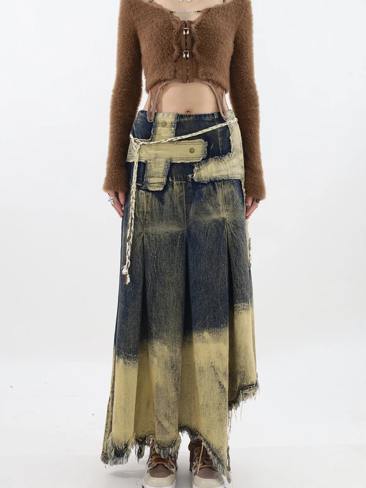 Denim Vintage Gradient A-line Jean Skirt