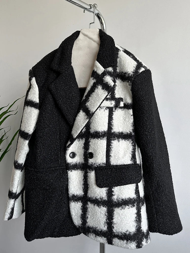Black Plaid Woolen Coat