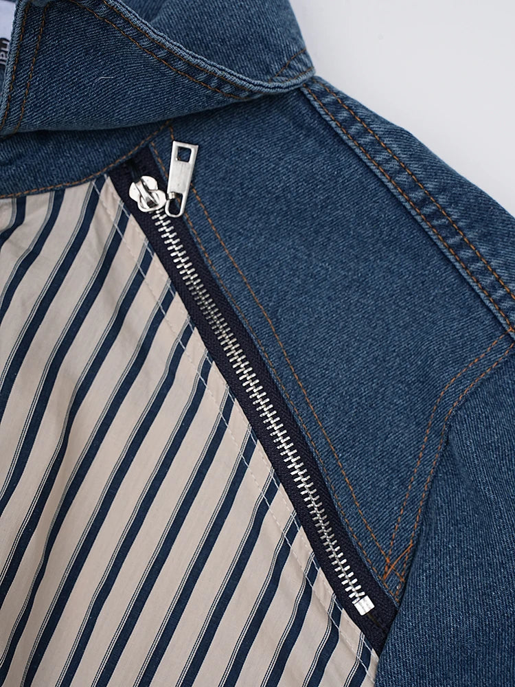 Stripe Denim Shoulder Zipper Shirts