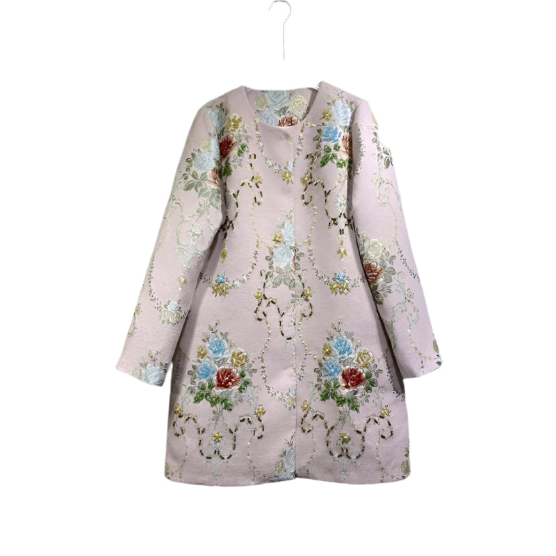 Beading Jacquard Covered Button Coat