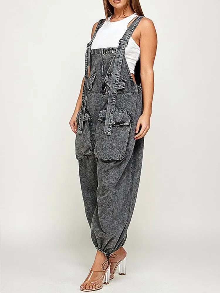 Patchwork Pockets Denim Jumpsuit