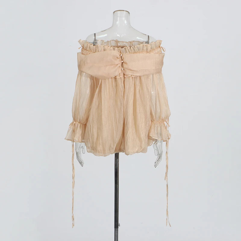 Off Shoulder Loose Lace Up Blouse
