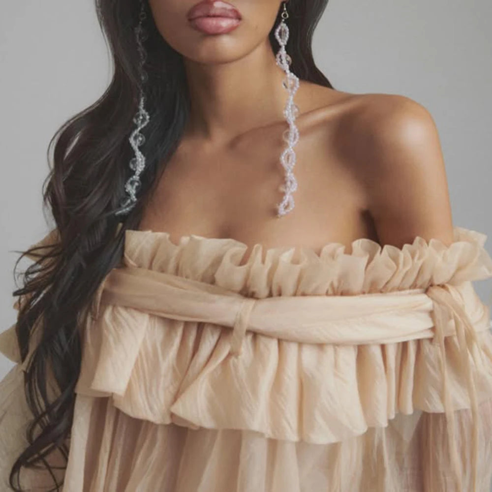 Off Shoulder Loose Lace Up Blouse