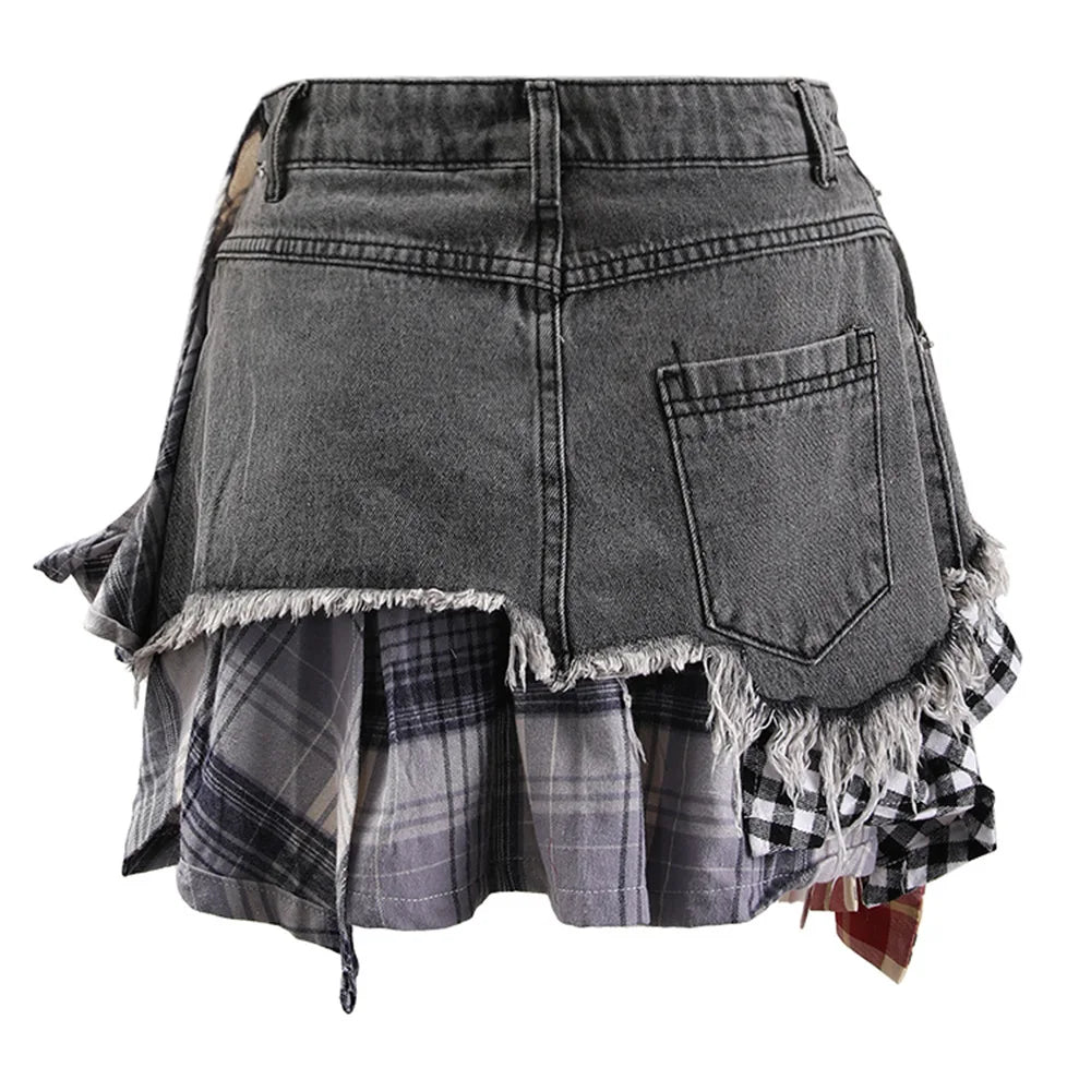 Plaid Patchwork Irregular Deconstructed A-line Mini Skirts