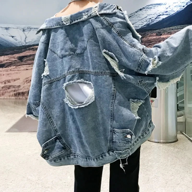 Blue Ripped Denim Jacket