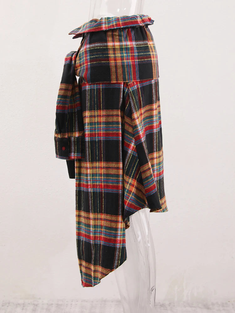 Plaid Irregular Long Skirt