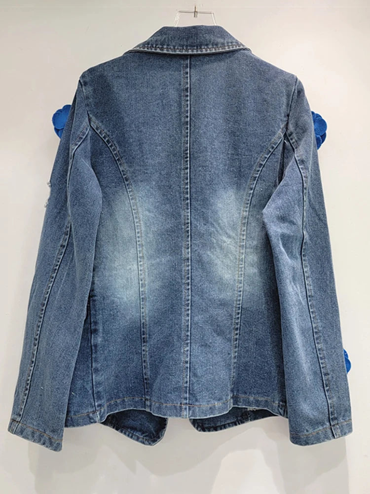 Denim3d Rose Flowers Jacket