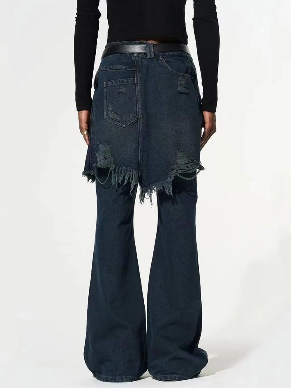 Denim Hole Skirt Flare Pants