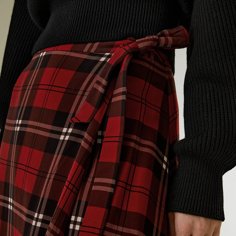 Silk Pleated Ruffle Hem Plaid Scottish Skirt