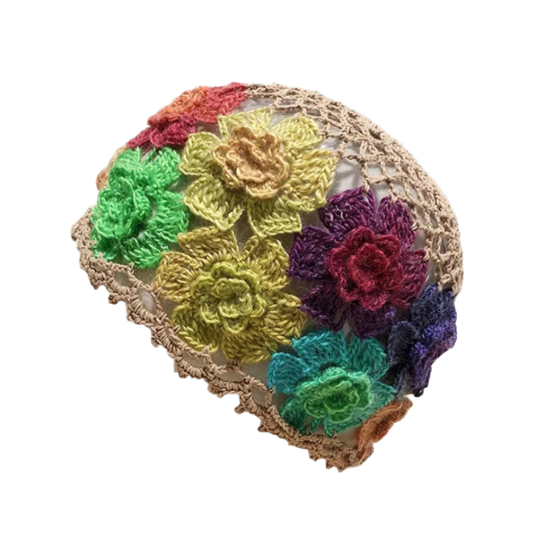 Colorful Flower Hand-Crocheted Beanie Cap