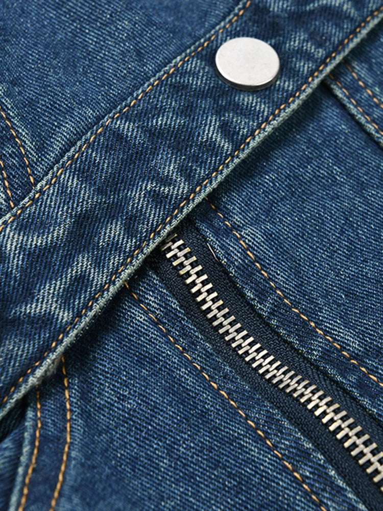Denim Asymmetry Zipper Long Sleeve Short Jacket