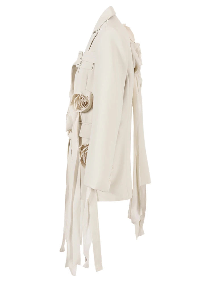 Beige Flower Irregular Long Blazer