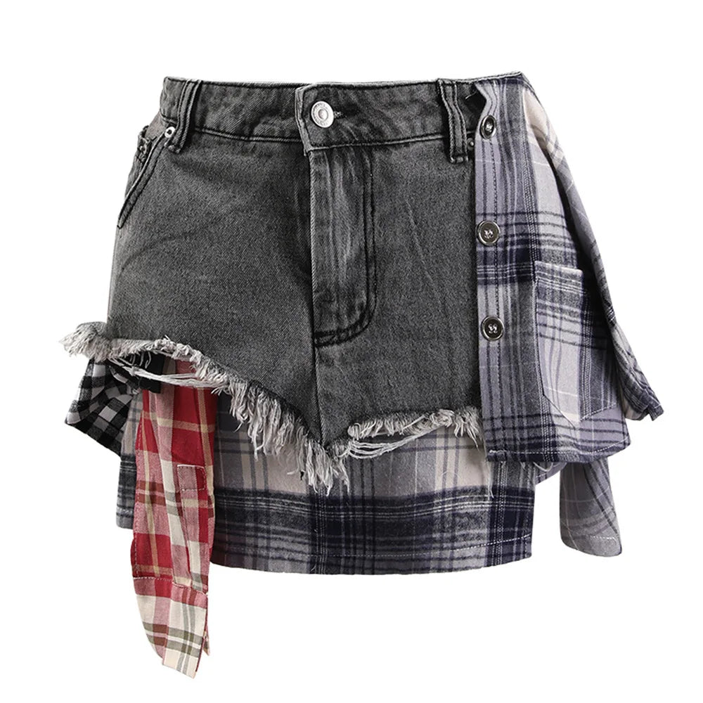 Plaid Patchwork Irregular Deconstructed A-line Mini Skirts