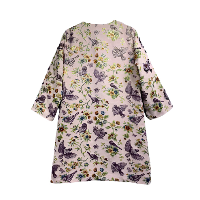 Beading Jacquard Three Quarter Sleeves Flower Print Coat