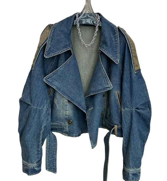 Denim Turn-down Collar Long Sleeve Button Buckle Jacket