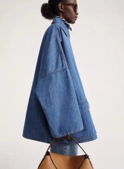 Denim Dropped Shoulder Full Sleeves Blue Cotton Shirt Jacket