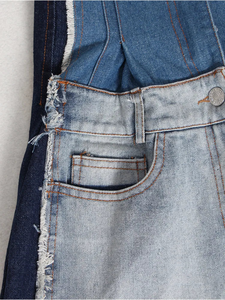 High Waist Full Length Denim Patchwork Jeans