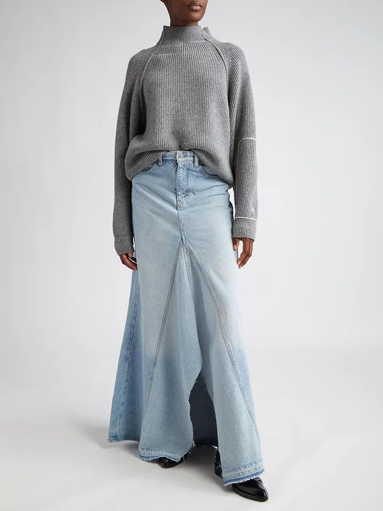 Long Denim Irregular Skirt