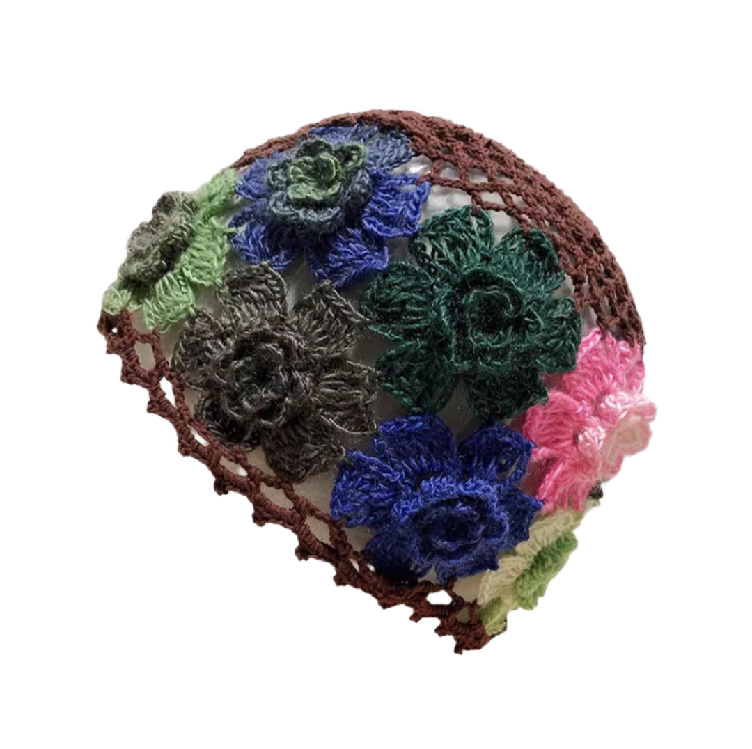 Colorful Flower Hand-Crocheted Beanie Cap