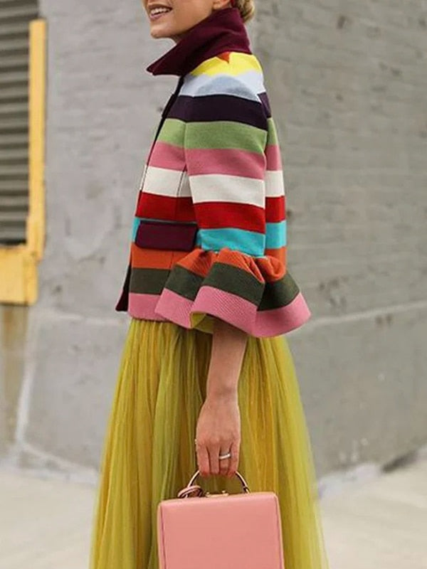 Flared Sleeves Multi-Colored Striped Jacket