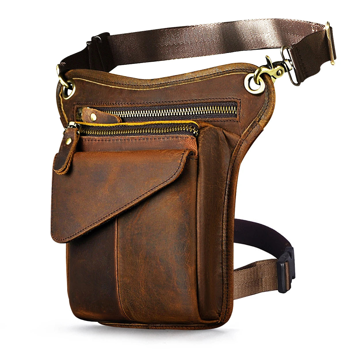 Leather Shoulder Sling Bag Multi-function Waist Belt Pack Leg Bag