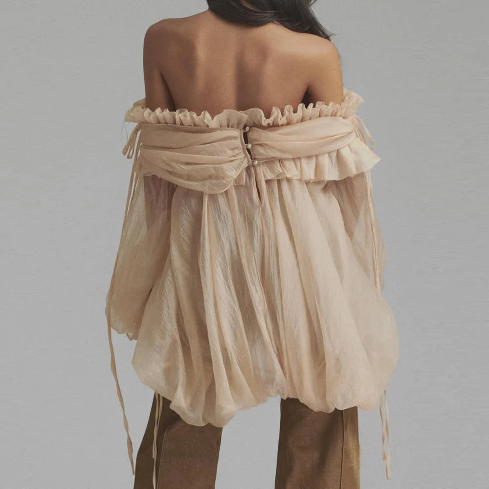 Off Shoulder Loose Lace Up Blouse