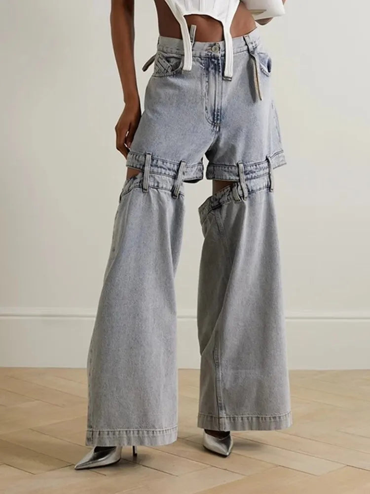 Denim Cut Out Wide Leg Pants