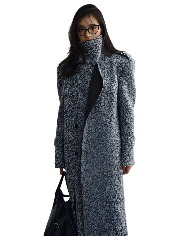 Silver Gray Long  Wool Coat