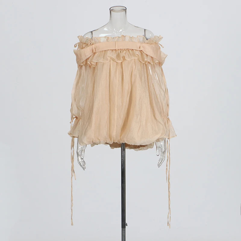 Off Shoulder Loose Lace Up Blouse