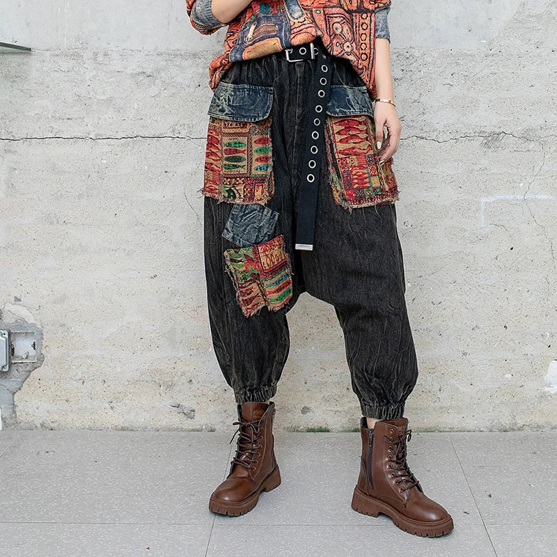 Cross- Big Pocket Denim Harem Trousers