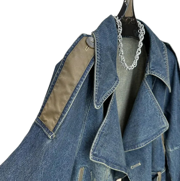 Denim Turn-down Collar Long Sleeve Button Buckle Jacket