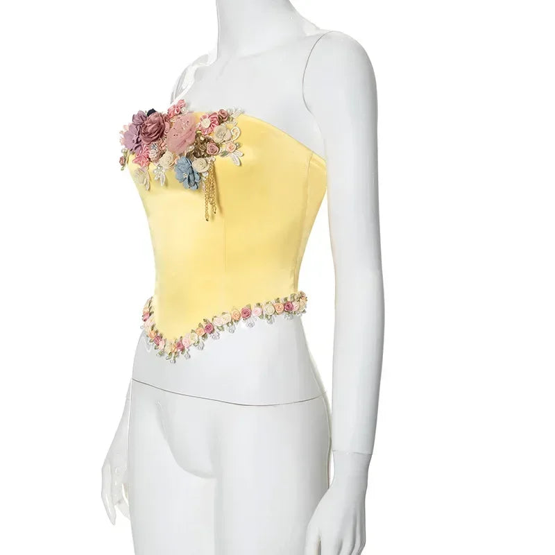 Floral Applique Bustiers Crop Top