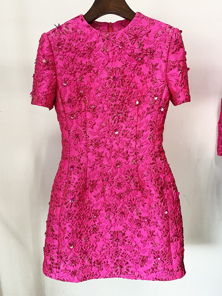 Beaded Floral Jacquard Trimmed Jacket or Dress