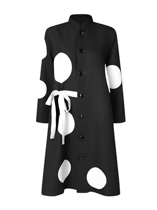 Polka-Dot Tied Long Sleeves Loose Shirt Dress