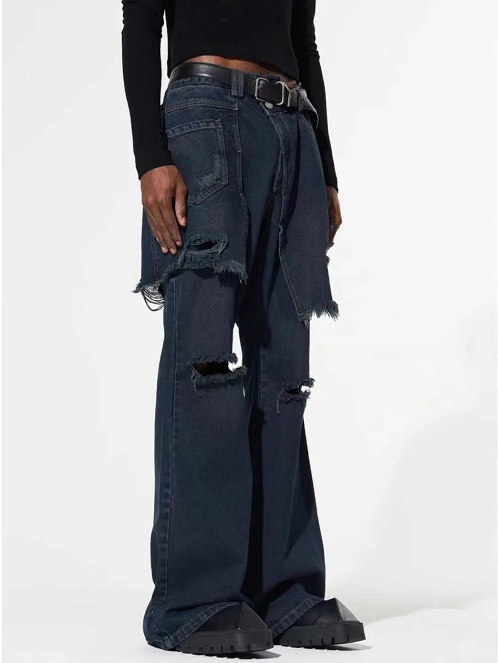 Denim Hole Skirt Flare Pants