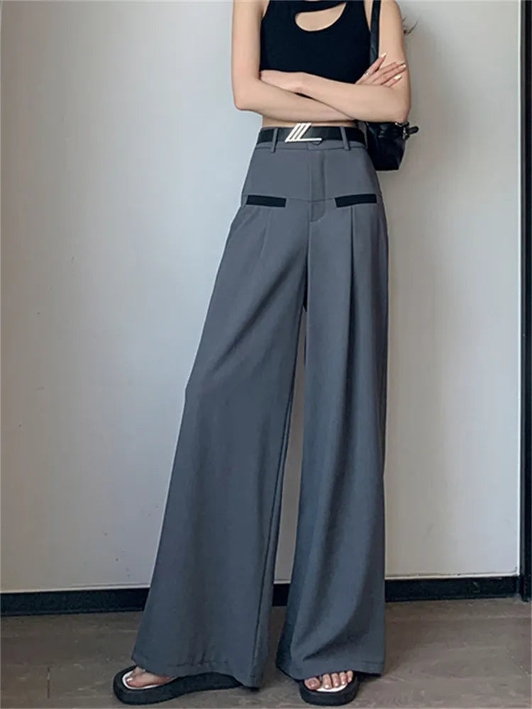 High Waisted Contrast Color Wide Leg Pants