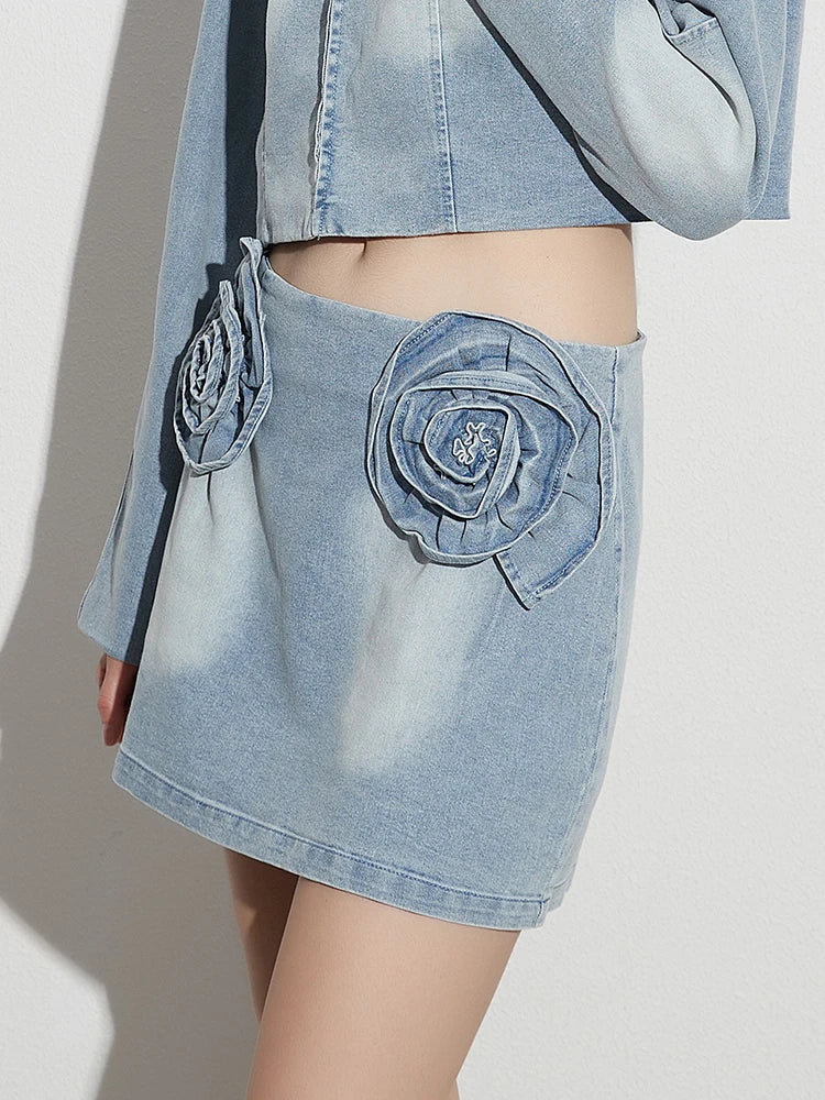 Rose Appliques Mini Denim Skirt