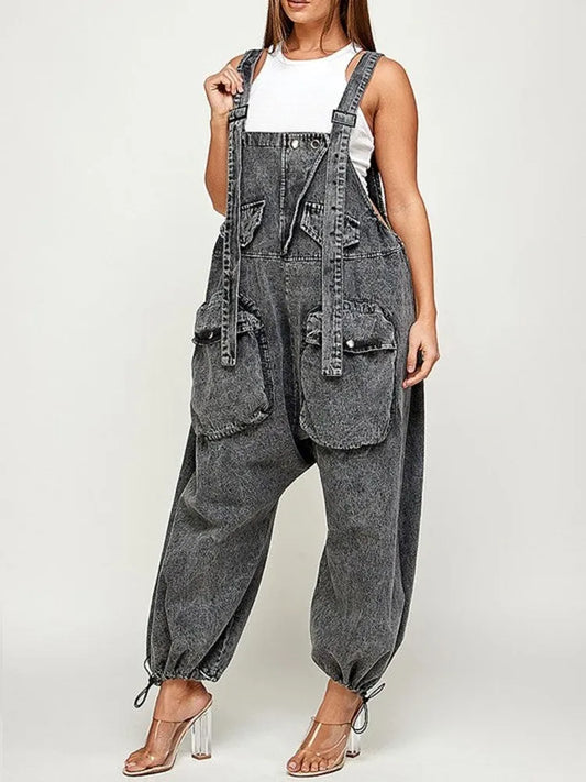 Patchwork Pockets Denim Jumpsuit