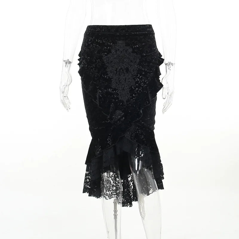 Gothic Ruffle Mermaid Lace Hem Skirt