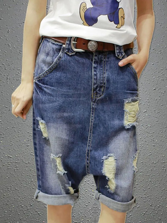 Denim Low Drop Crotch Short Jeans