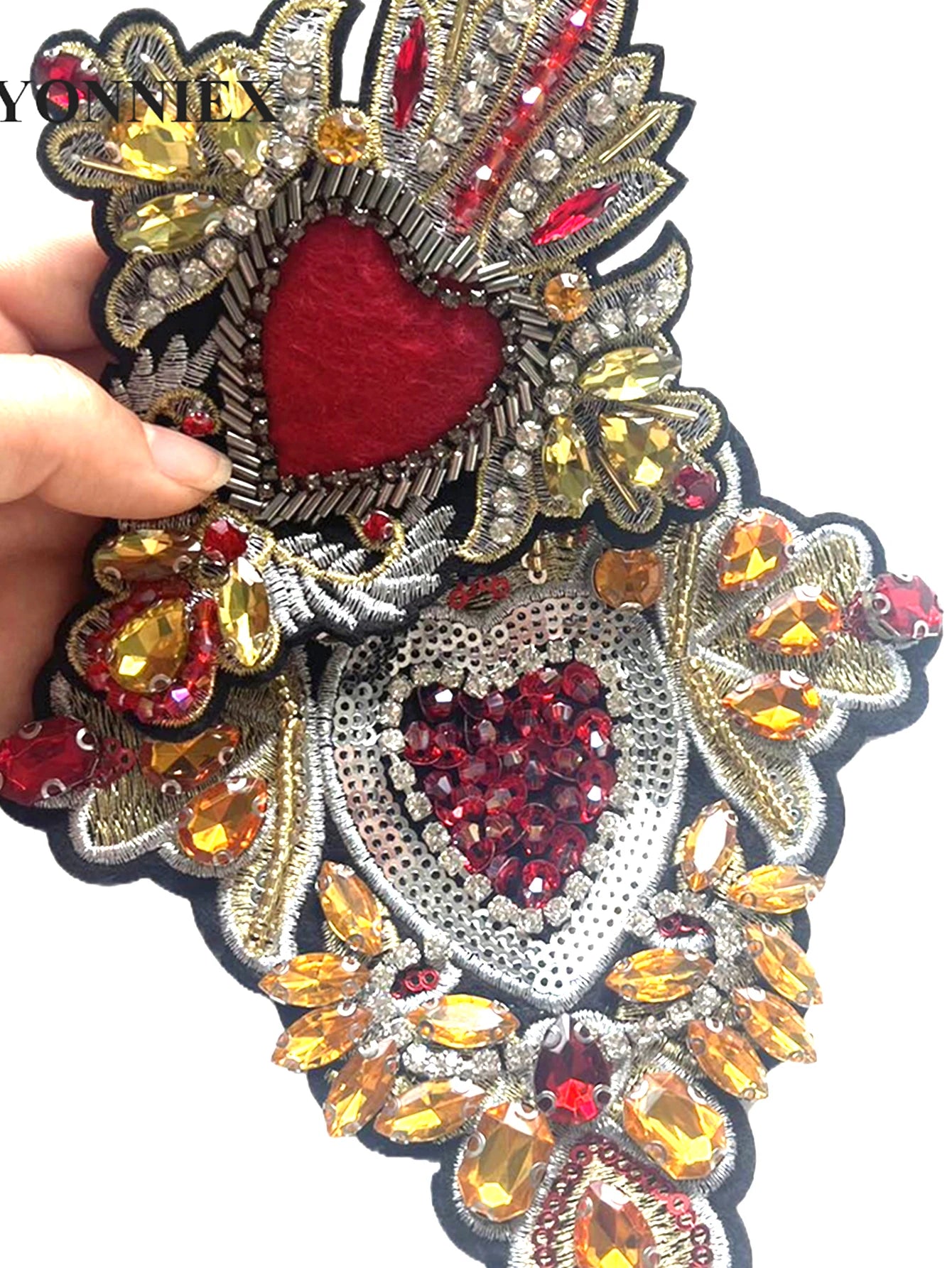 Big and Small Heart Sequins  Applique Embroidered Beaded Patch