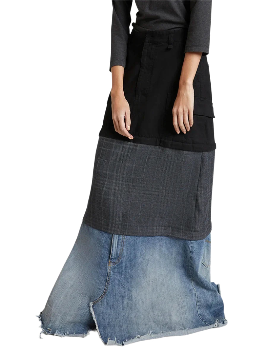 Patchwork Denim Bottom Zipper Skirt