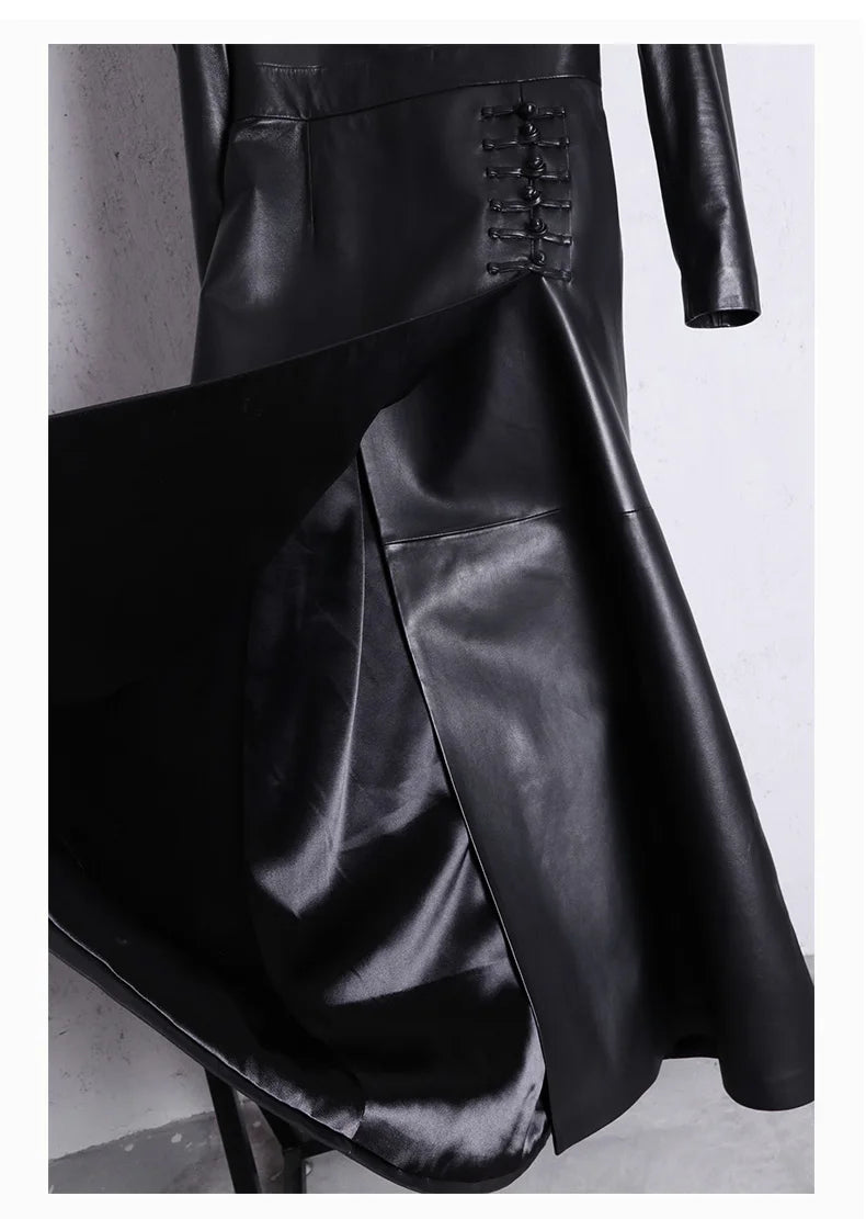 Extra Long  Fitted Soft Faux Leather Coat